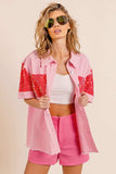 BiBi Sequin Detail Raw Hem Short Sleeve Shirt - Trendsi - Flyclothing LLC
