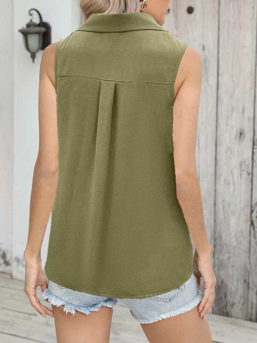 Johnny Collared Button Up Sleeveless Top - Trendsi - Flyclothing LLC