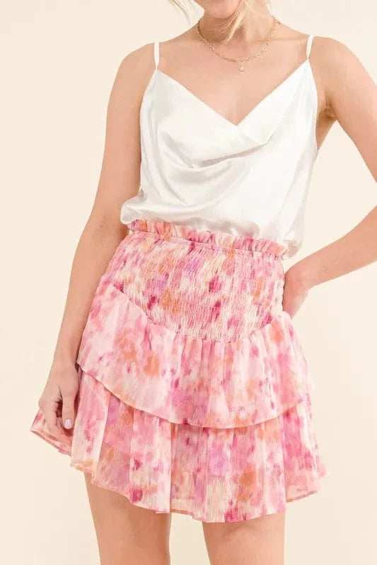 And The Why Printed Lurex Smocked Waist Tiered Skort - Trendsi - Flyclothing LLC