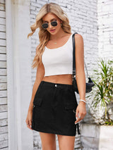 Pocketed Buttoned Denim Skirt - Trendsi - Flyclothing LLC