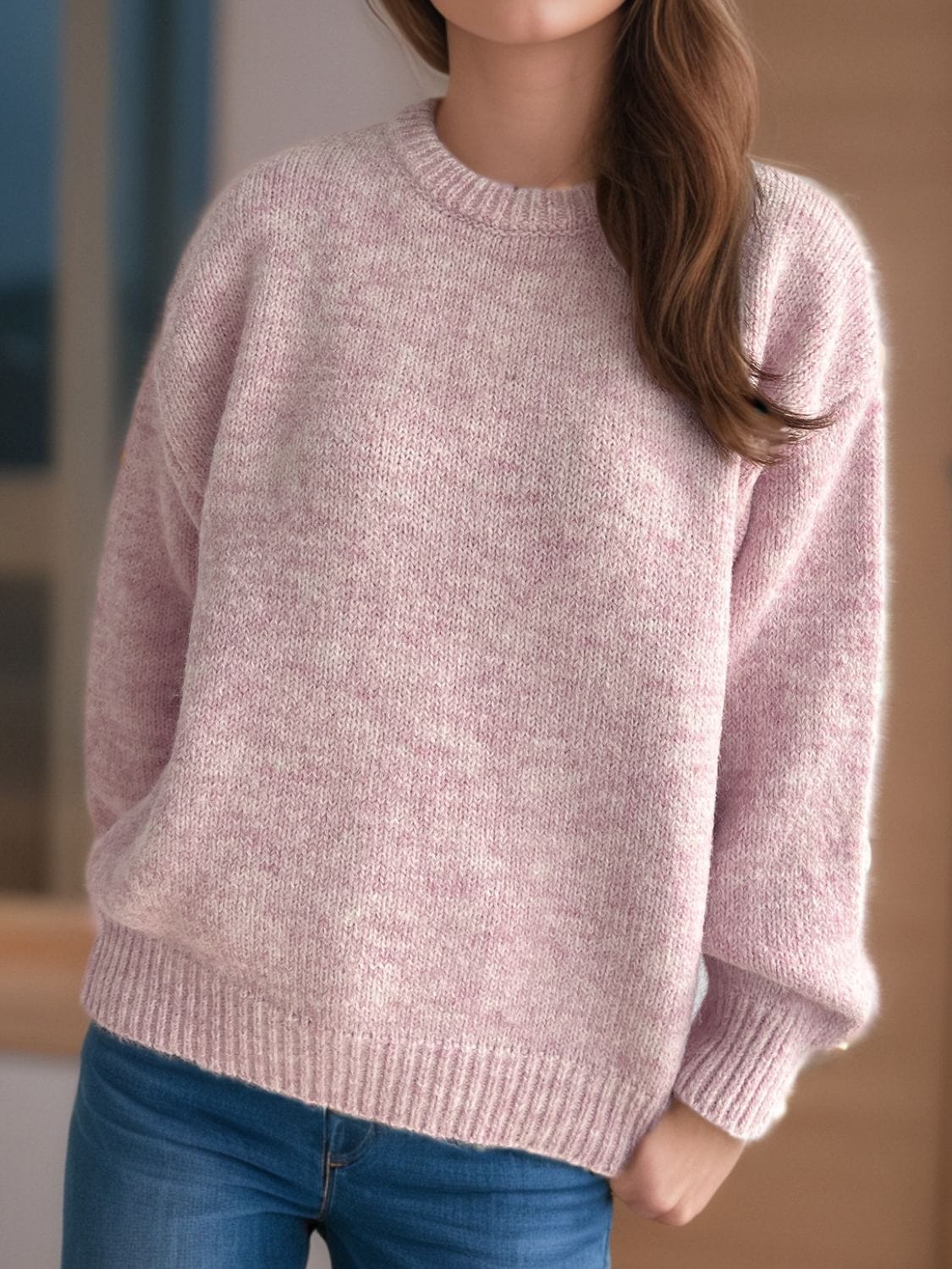 Round Neck Long Sleeve Sweater - Trendsi