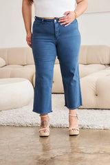 RFM Crop Chloe Full Size Tummy Control High Waist Raw Hem Jeans - Trendsi - Flyclothing LLC