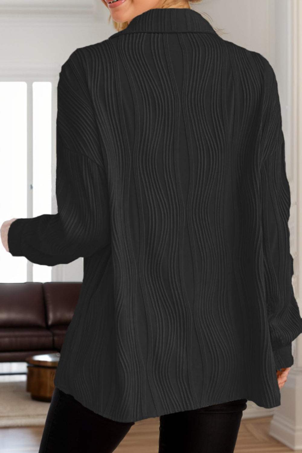 Textured Collared Neck Long Sleeve Shirt - Trendsi - Flyclothing LLC