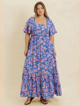 Plus Size Ruched Printed Short Sleeve Dress - Trendsi - Flyclothing LLC