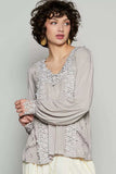 POL Floral Embroidery Woven Top with Lace Trim - Trendsi - Flyclothing LLC