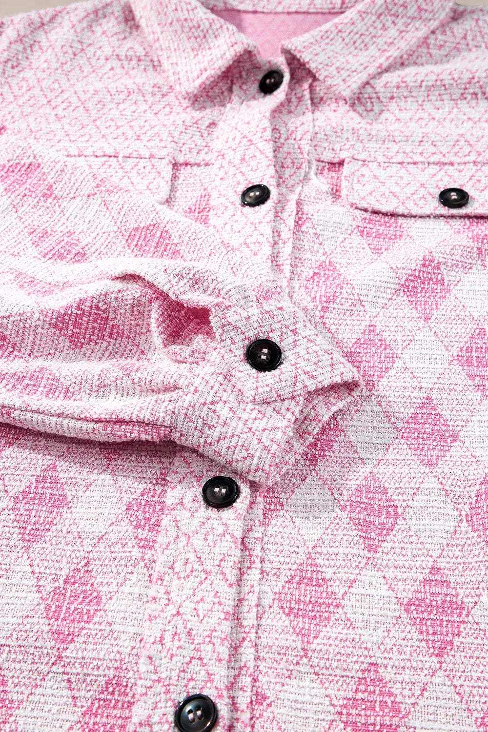 Geometric Print Textured Flap Pocket Shacket - Trendsi - Flyclothing LLC