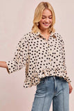 BiBi Polka Dot Printed Peplum Top with Front Button - Trendsi - Flyclothing LLC