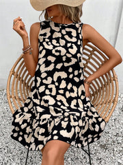 Vestido de tirantes con cuello redondo y estampado de leopardo anudado