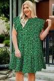 Plus Size Ruffled Leopard Cap Sleeve Mini Dress - Trendsi - Flyclothing LLC