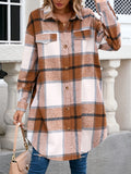 Plaid Button Up Long Sleeve Longline Outerwear - Trendsi