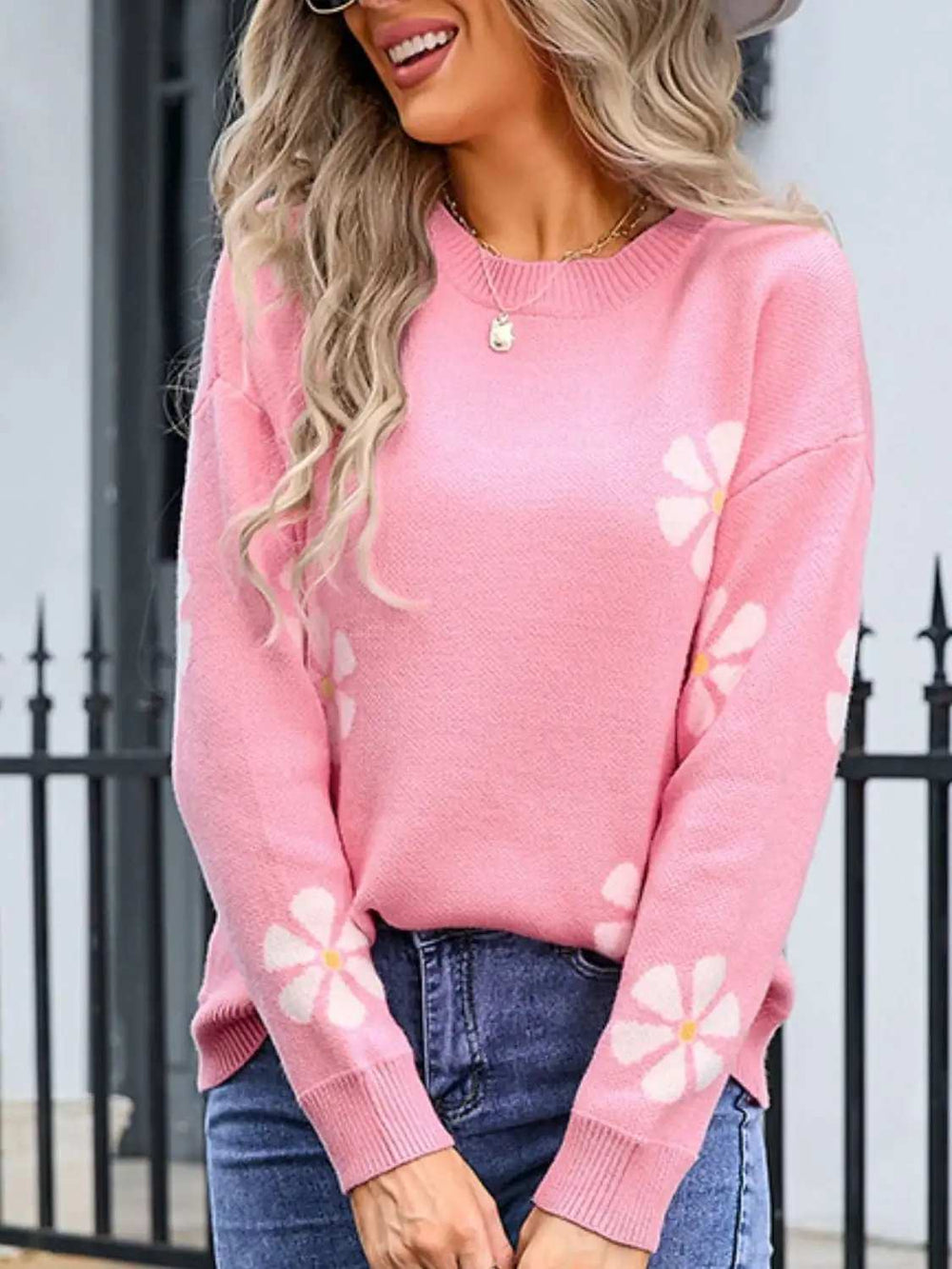 Angel Wings Round Neck Long Sleeve Sweater - Trendsi - Flyclothing LLC