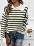 Striped Collared Neck Long Sleeve Sweater - Trendsi - Flyclothing LLC