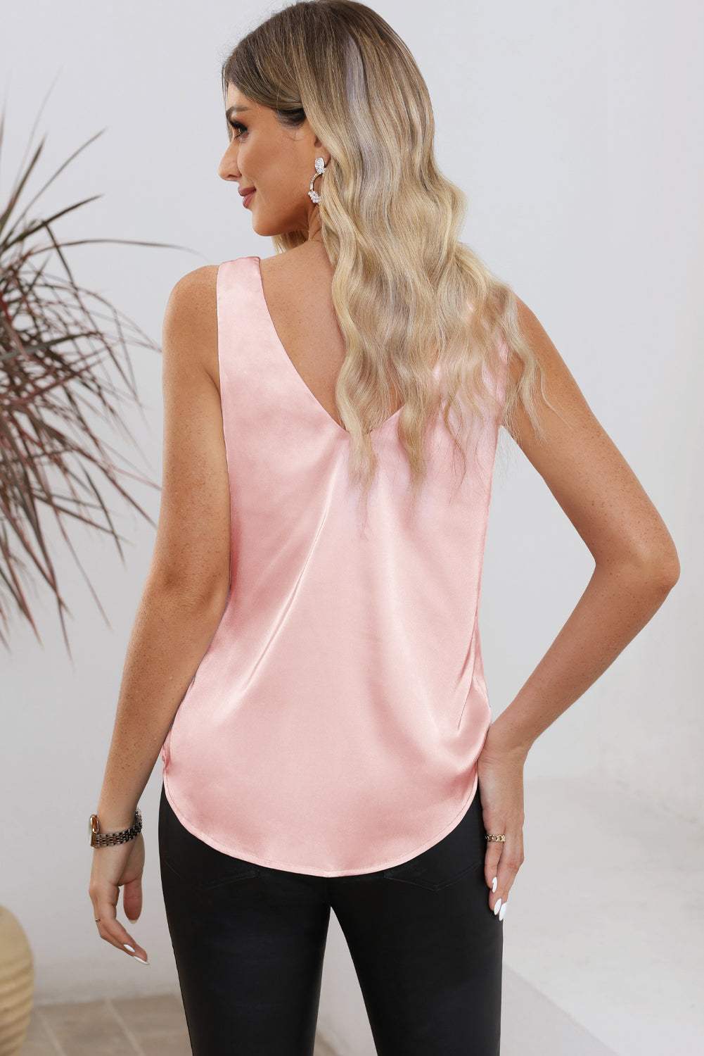 Solid V-Neck Wide Strap Tank - Trendsi - Flyclothing LLC