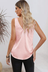 Solid V-Neck Wide Strap Tank - Trendsi - Flyclothing LLC
