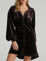 Collared Neck Button Down Long Sleeve Mini Dress - Trendsi - Flyclothing LLC