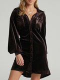 Collared Neck Button Down Long Sleeve Mini Dress - Trendsi - Flyclothing LLC