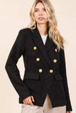Mittoshop Plaid Texture Double-Breasted Long Sleeve Blazer - Trendsi - Flyclothing LLC