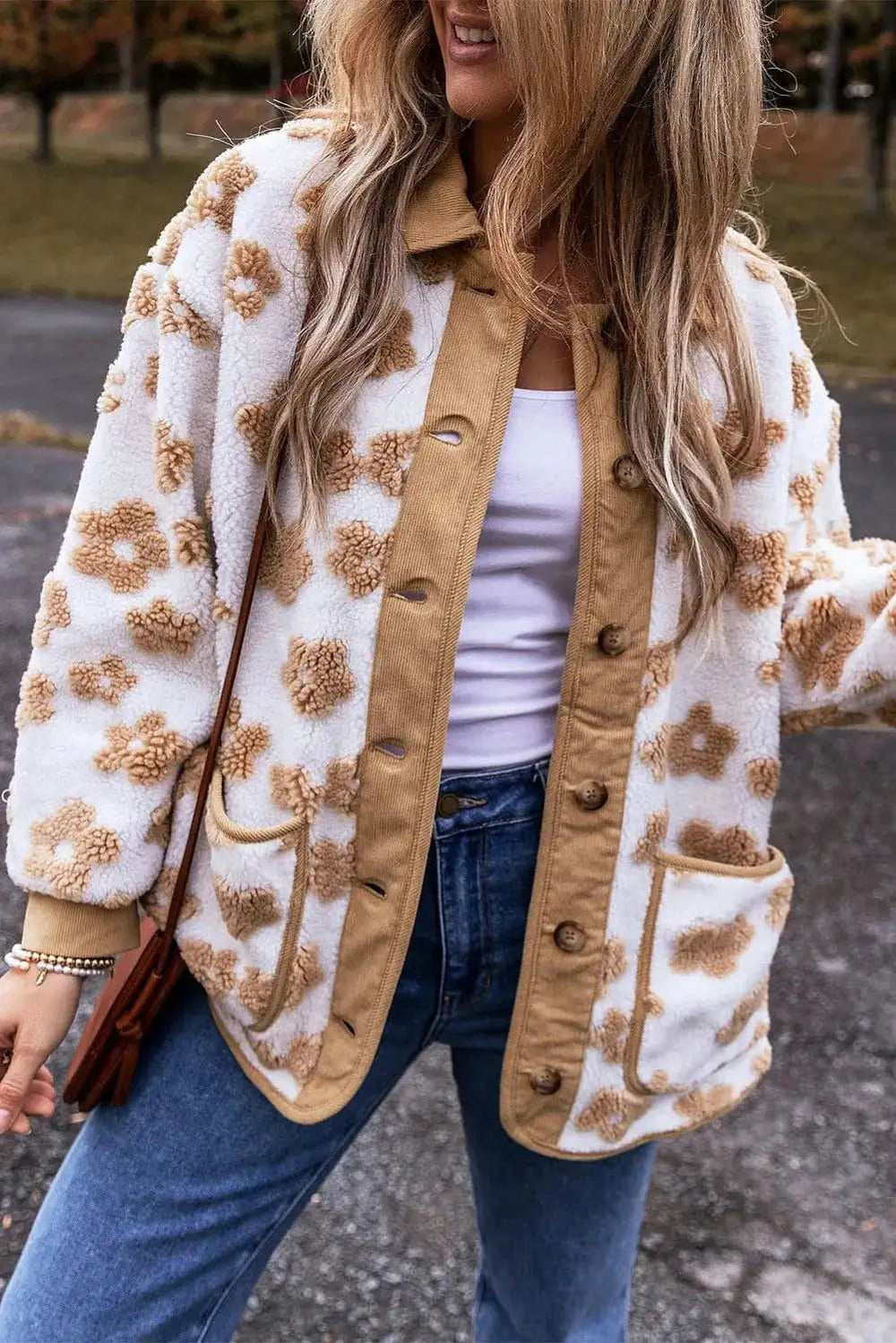 Flower Button Up Long Sleeve Jacket - Trendsi - Flyclothing LLC