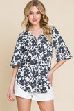 BOMBOM Floral Decorative Button V-Neck Top - Trendsi