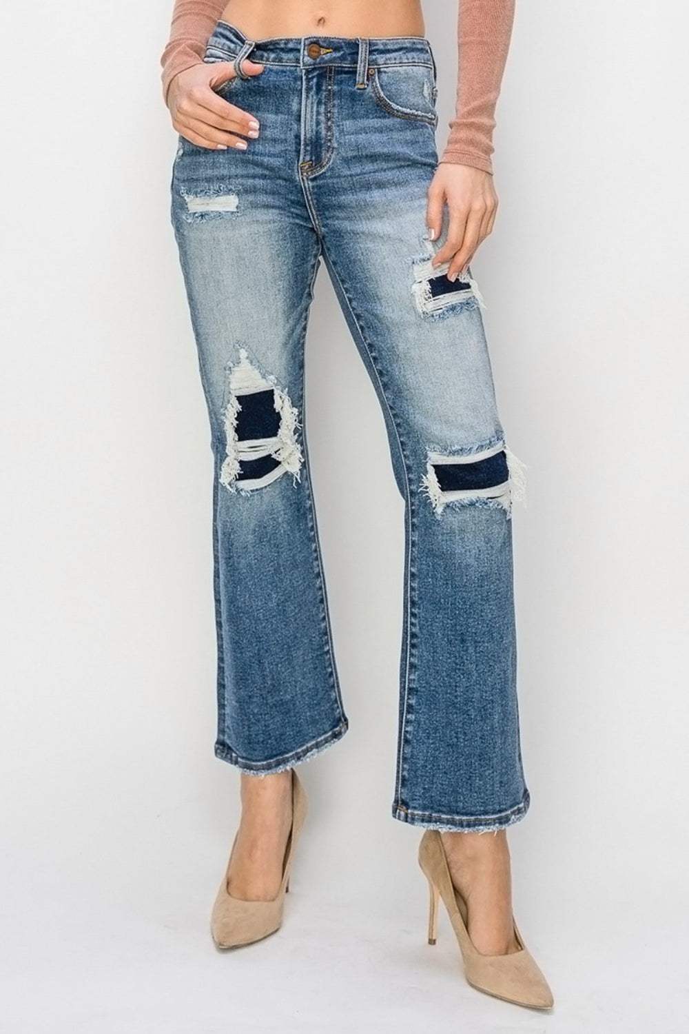 Risen Full Size High Rise Distressed Ankle Flare Jeans - Trendsi - Flyclothing LLC