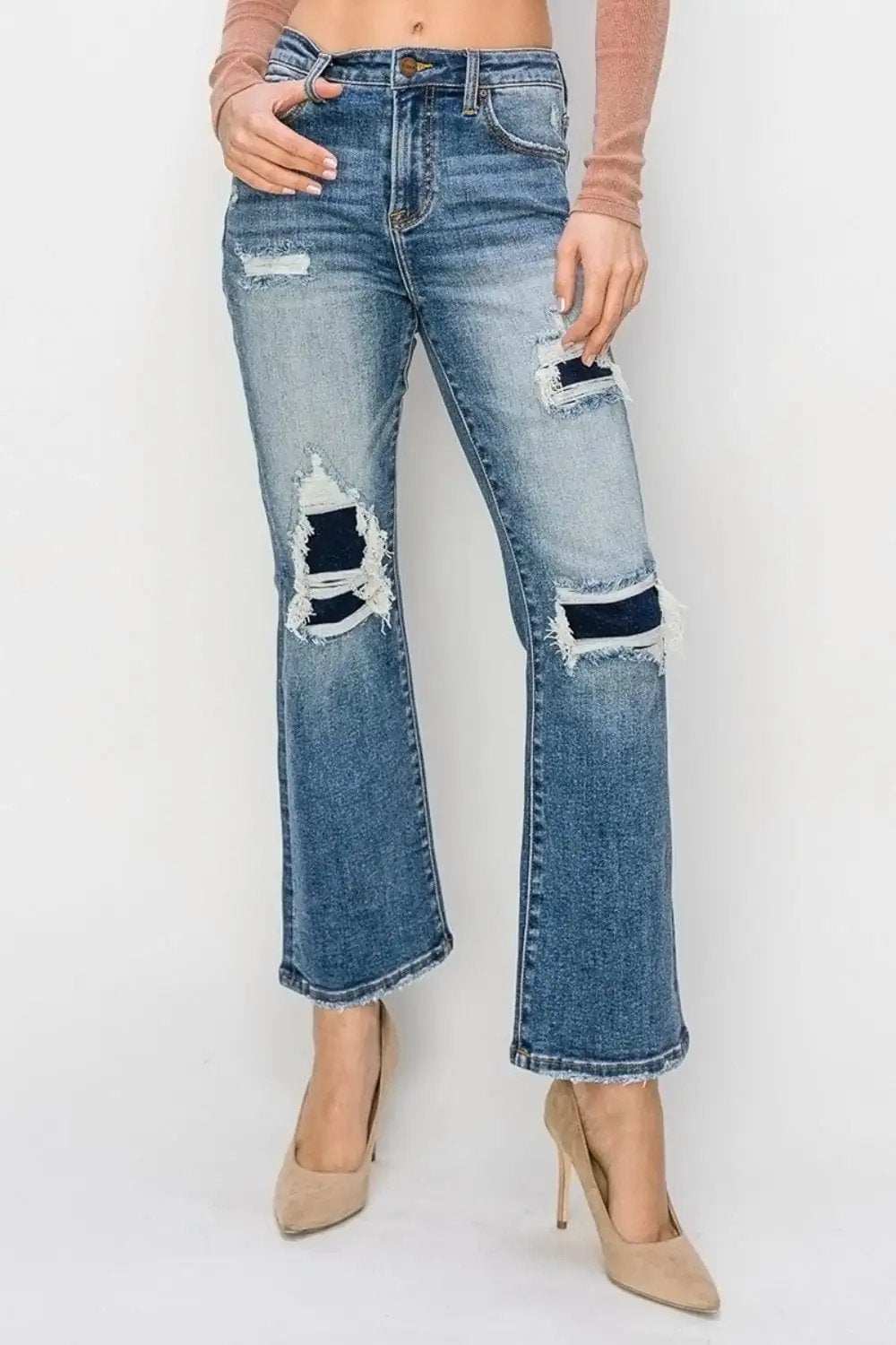 Risen Full Size High Rise Distressed Ankle Flare Jeans - Trendsi - Flyclothing LLC