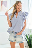 First Love Full Size Striped Flutter Sleeve Blouse - Trendsi