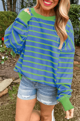 Striped Round Neck Long Sleeve Sweater - Trendsi - Flyclothing LLC