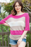 Color Block Boat Neck Half Sleeve Knit Top - Trendsi - Flyclothing LLC