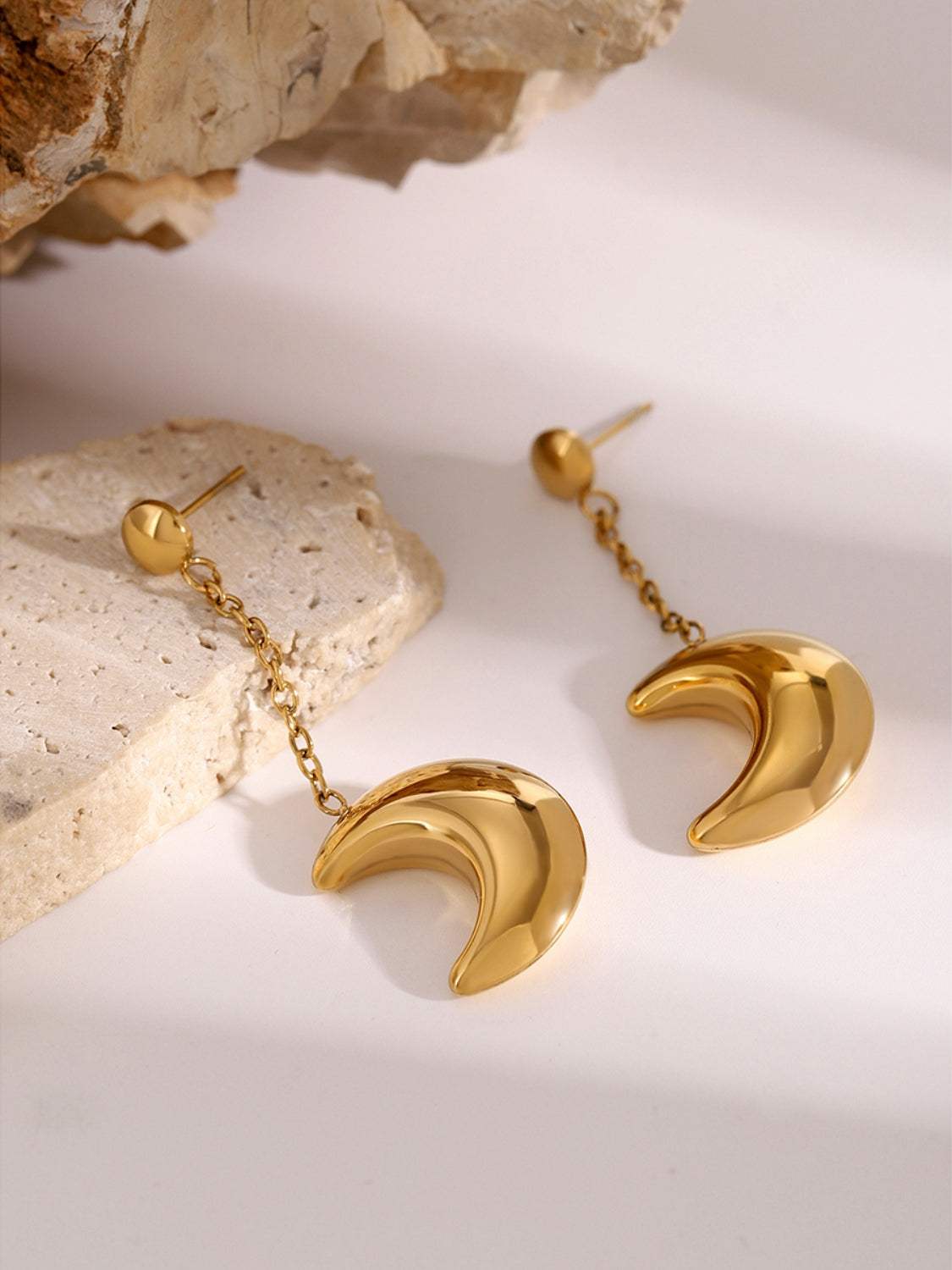 Stainless Steel Moon Dangle Earrings - Trendsi - Flyclothing LLC