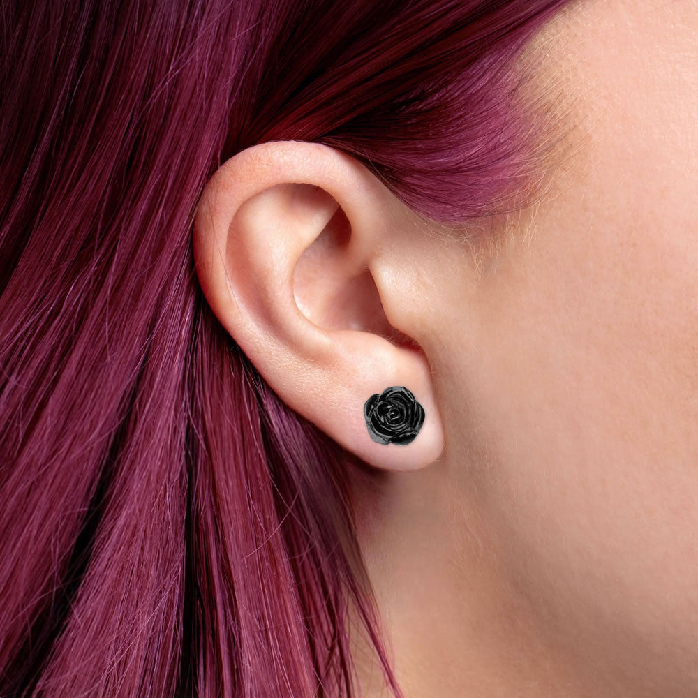 Black Rose Stud Earrings - Alchemy of England - Flyclothing LLC