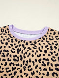 Stripe Color Block Patchwork Leopard Casual Sweatshirt with Slits - Trendsi - Flyclothing LLC