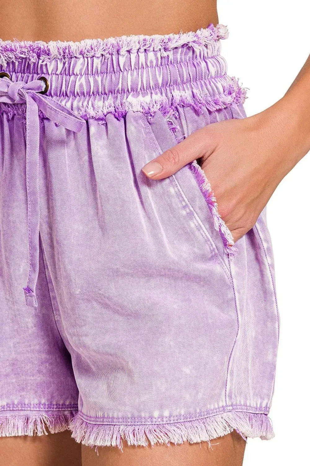 Zenana Mineral Frayed Hem Washed Shorts - Trendsi - Flyclothing LLC