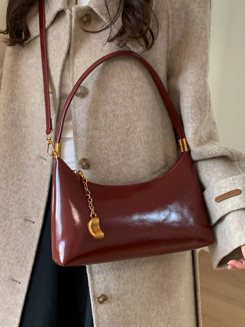 Chain Charm Leather Shoulder Bag - Trendsi - Flyclothing LLC