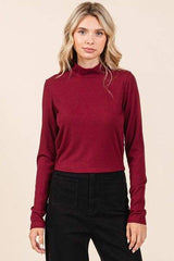 Mittoshop Mock Neck Rib Knit Long Sleeve Crop Top - Trendsi - Flyclothing LLC