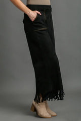 Umgee Full Size Suede Fringe Hem Wide Leg Pants Plus Size - Trendsi - Flyclothing LLC