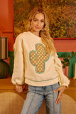 BiBi Cactus Embroidered Fleece Sweatshirt - Trendsi - Flyclothing LLC