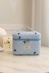 Bow Embroidered Quilted Storage Bag with Zip - Trendsi