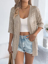 Openwork Open Front Half Sleeve Cardigan - Trendsi - Flyclothing LLC