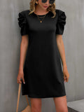 Round Neck Puff Sleeve Mini Dress - Trendsi - Flyclothing LLC