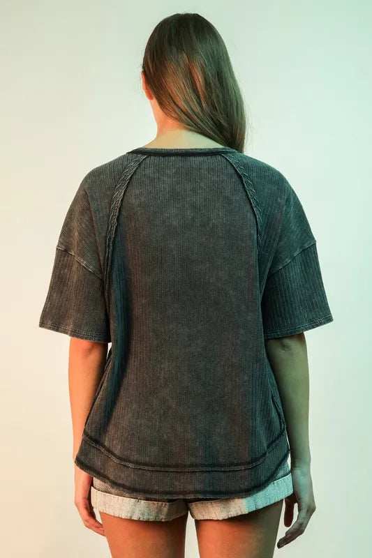 VERY J Full Size Mineral Washed Ribbed Knit Casual Top Plus Size - Trendsi - Flyclothing LLC