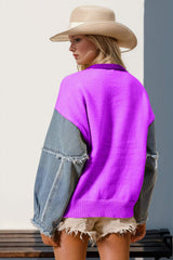 Double Take Full Size Star Pattern Raw Edge Long Sleeve Sweater - Trendsi - Flyclothing LLC