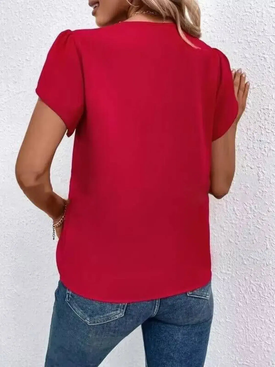 V-Neck Petal Sleeve Blouse - Trendsi - Flyclothing LLC