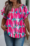 Plus Size Printed Round Neck Petal Sleeve Blouse - Trendsi - Flyclothing LLC