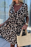 Cutout Back Leopard V-Neck Short Sleeve Mini Dress - Trendsi