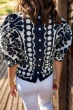 Printed Round Neck Half Sleeve Blouse - Trendsi - Flyclothing LLC