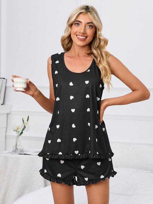 Heart Scoop Neck Tank and Shorts Lounge Set - Trendsi