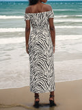 Slit Animal Print Off-Shoulder Midi Dress - Trendsi