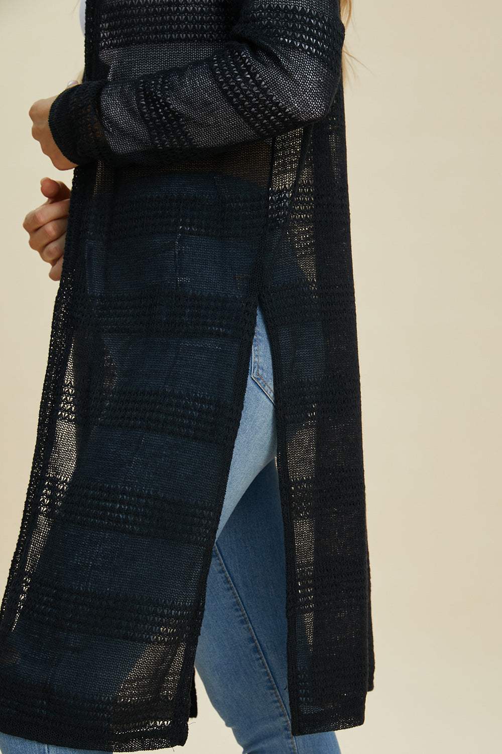 Double Take Full Size Open Front Longline Cardigan - Trendsi - Flyclothing LLC