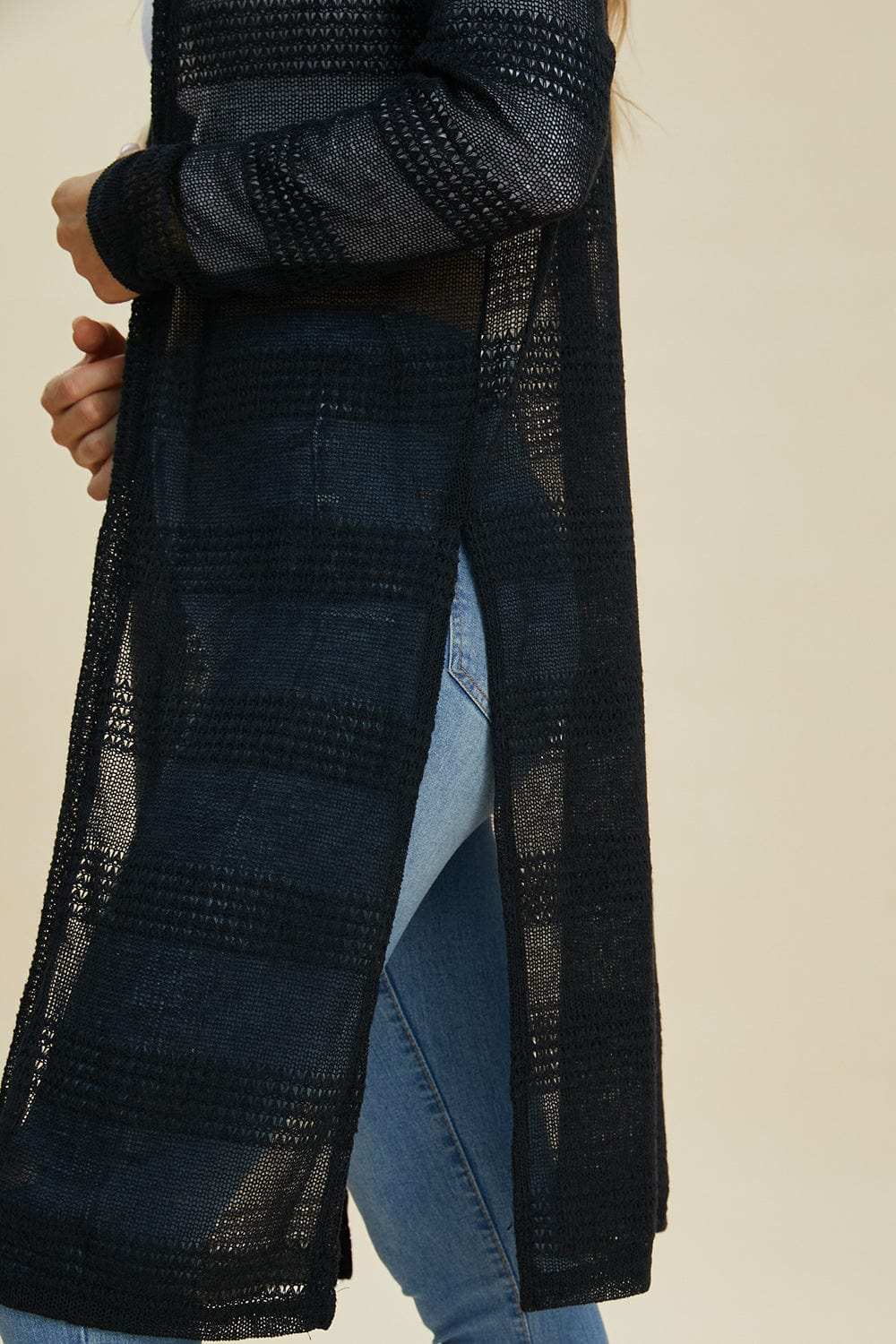 Double Take Full Size Open Front Longline Cardigan - Trendsi - Flyclothing LLC