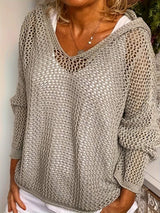 Openwork Long Sleeve Hooded Knit Cover Up - Trendsi - Flyclothing LLC
